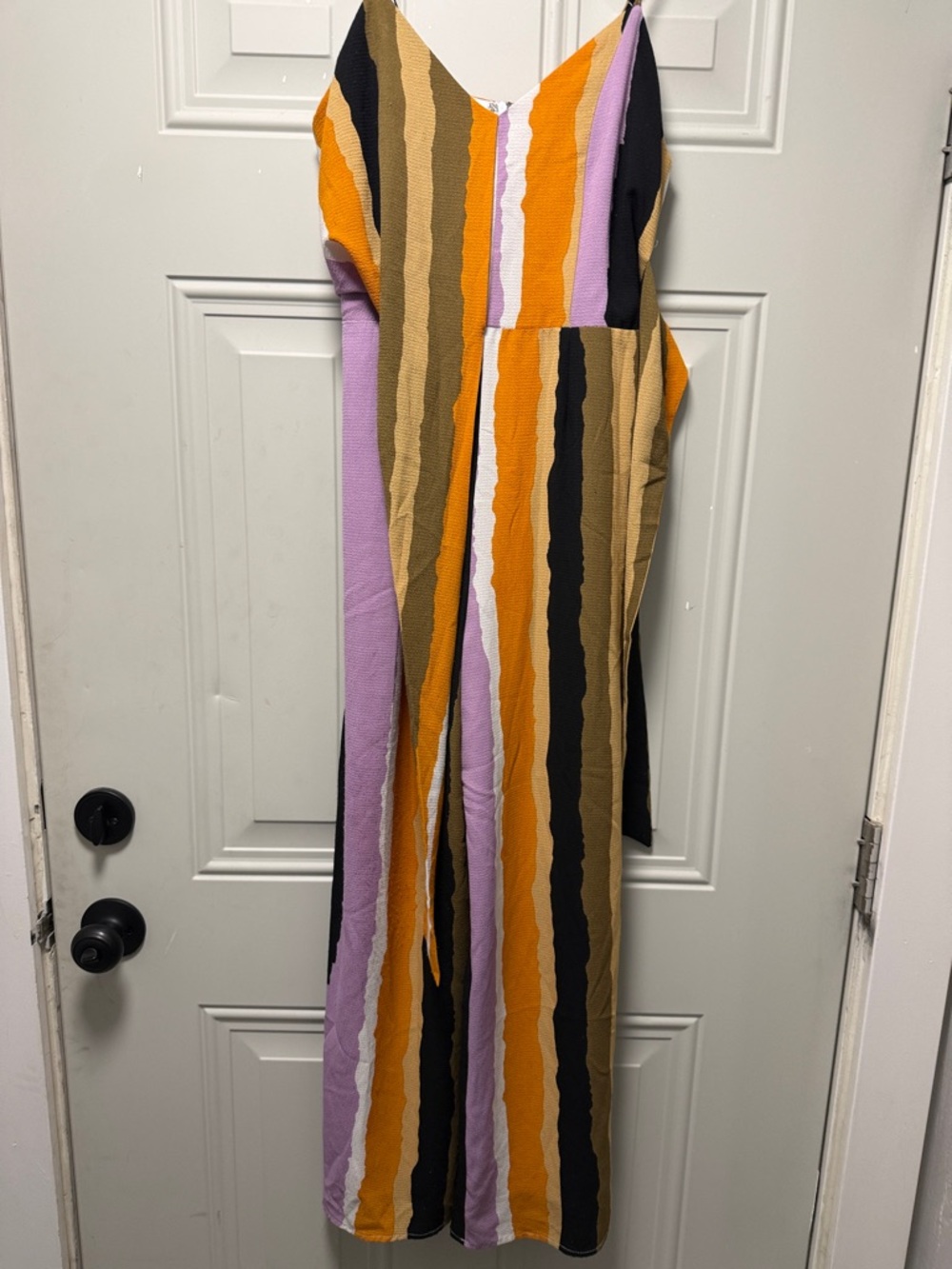 Sadie & Sage Striped V-Neck Jumpsuit in Yellow, Lavender & Black